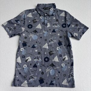 Travis Mathew Rat Pack Golf Polo Mens S Blue Graphic All Over Print Cart Cotton